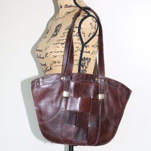 Vintage Rare Mino Woven Brown Leather Zip Handbag Purse Made in Italy 18"x11.75"